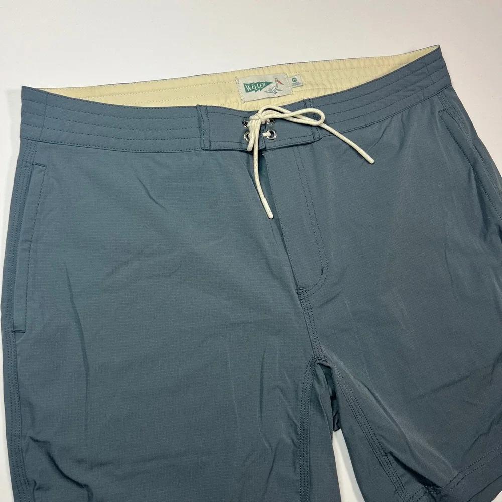 Wellen Board Shorts Mens 34 Slate Blue Ripstop Lace-Up Swim Trunks W-640006
